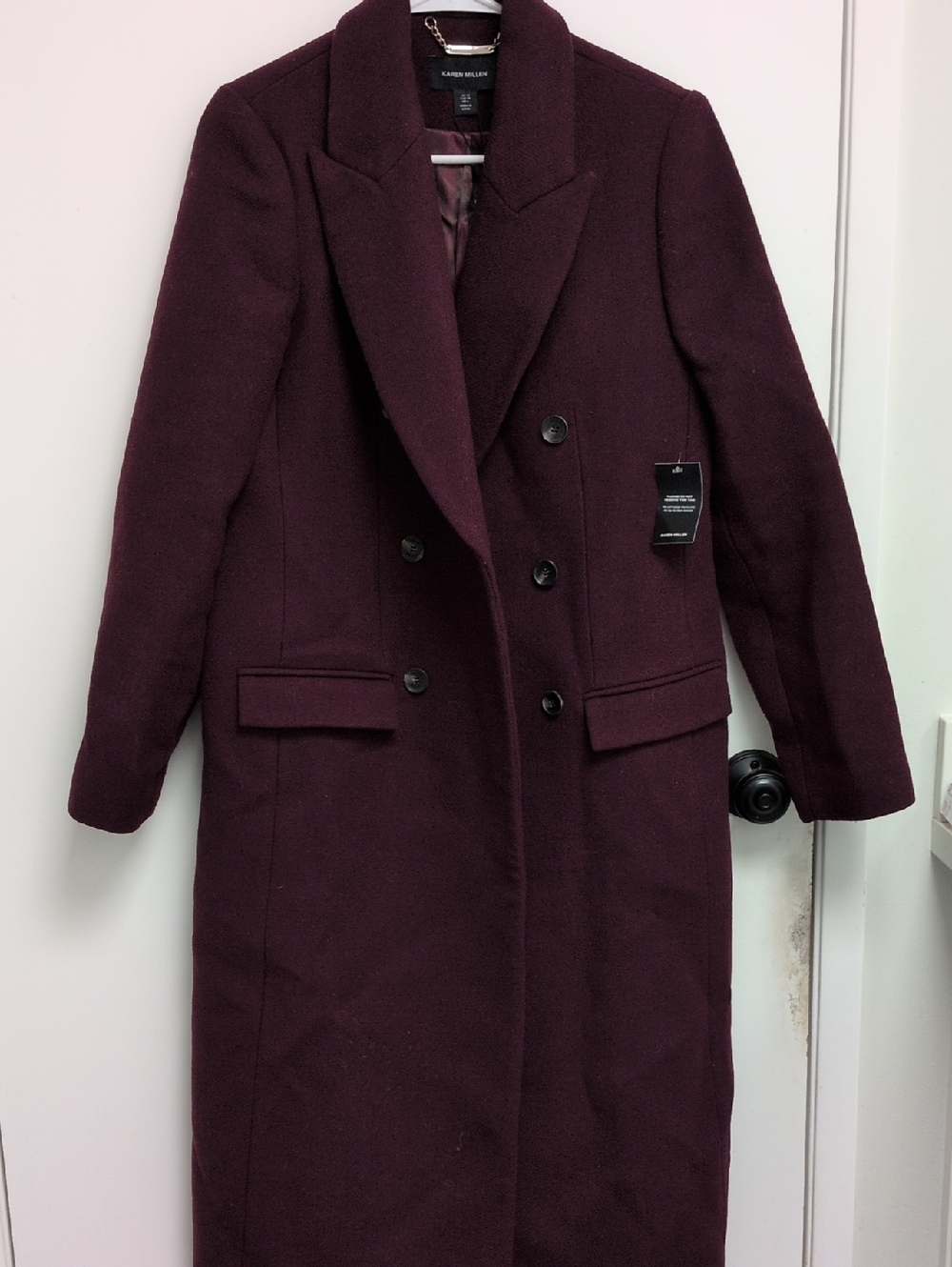 Nwt Size 10 Karen Millen Wool Double-Breasted Trench Coat in Burgundy